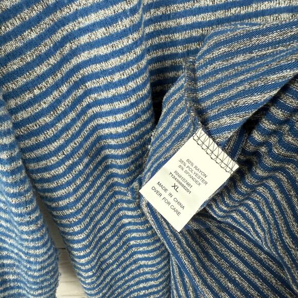 Women's ONYX Moda Blue Gray Striped Quarter Sleeve Tie Knot Blouse Size XL - Picture 6 of 7